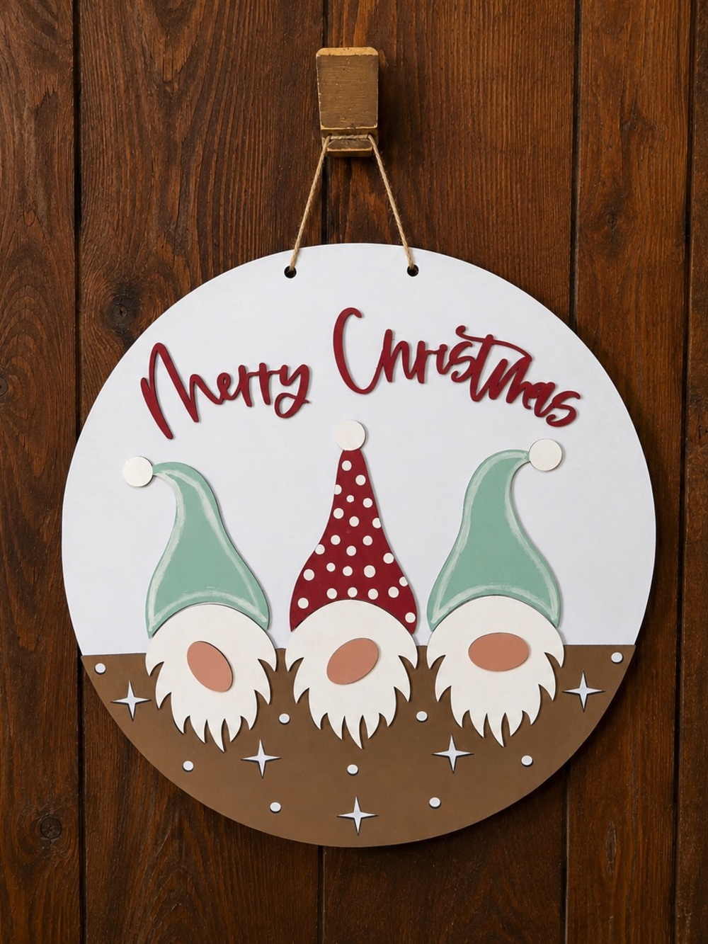 Merry Christmas Gnome Wall Hanging - White, Red & Mint